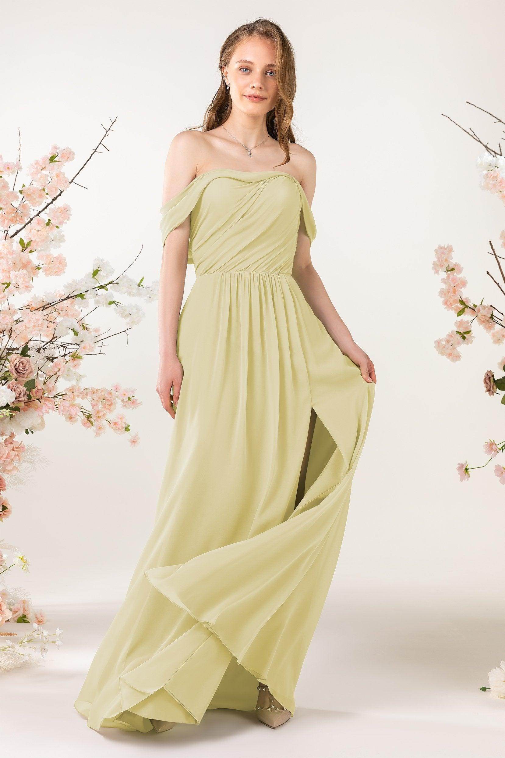 A-Line Sweep-Brush Train Chiffon Bridesmaid Dress CB0454 - COCOMELODY
